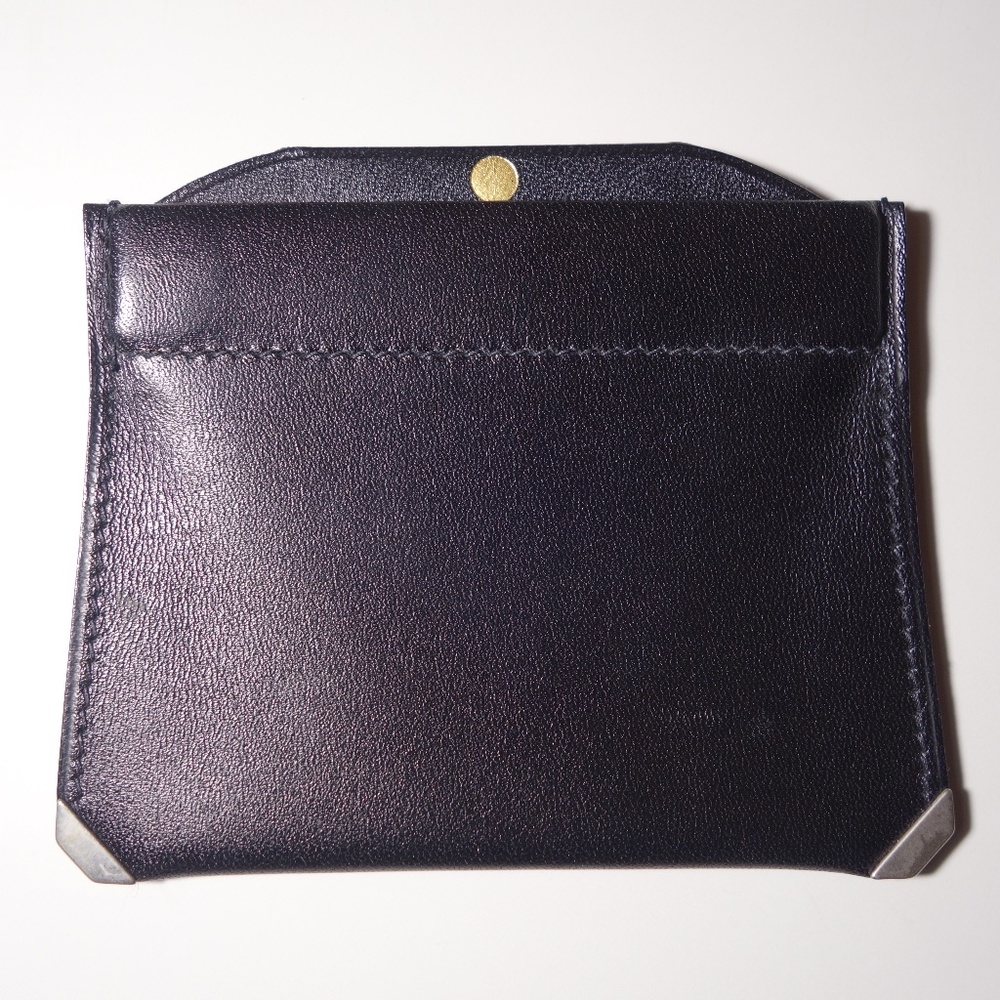 Valextra Black Leather Coin Pouch With Silver Hardware